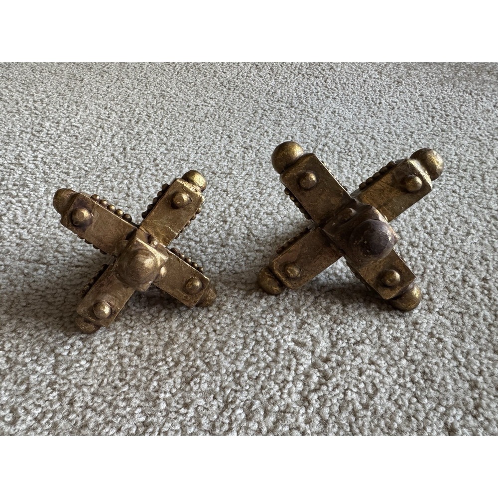 Pair of Decorative Gold Ceramic Jacks Sculptures Shelf Sitters Accent Decor